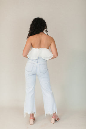 Evie Ivory Ruffle Cropped Tube Top - FINAL SALE