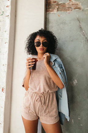 Natalie Ribbed Knit Romper, Alternate, Color, Tan