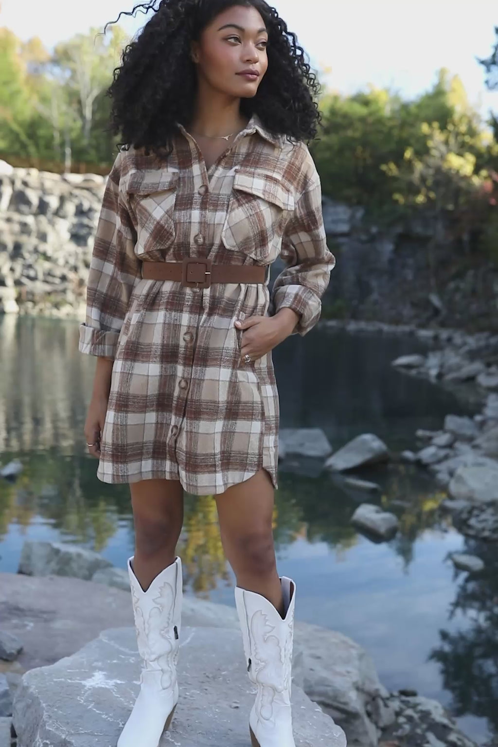 Adrienne Flannel Belted Dress, product video thumbnail