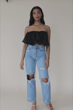 Evie Black Ruffle Cropped Tube Top, product video thumbnail