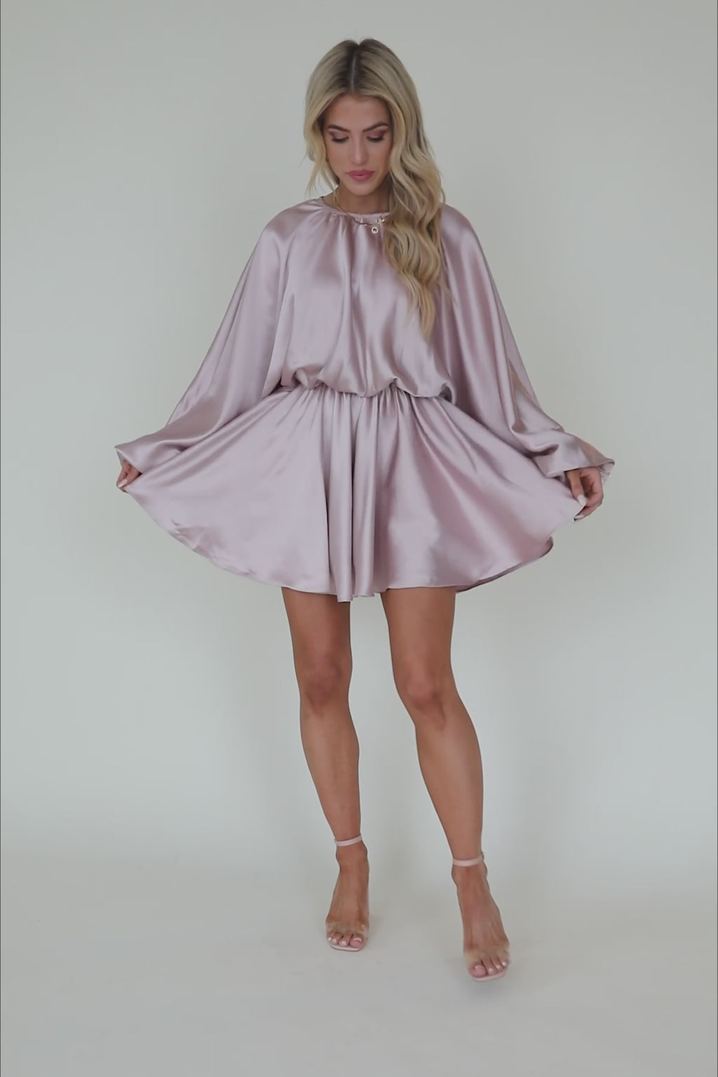 Natalia Flowy Satin Dress, product video thumbnail