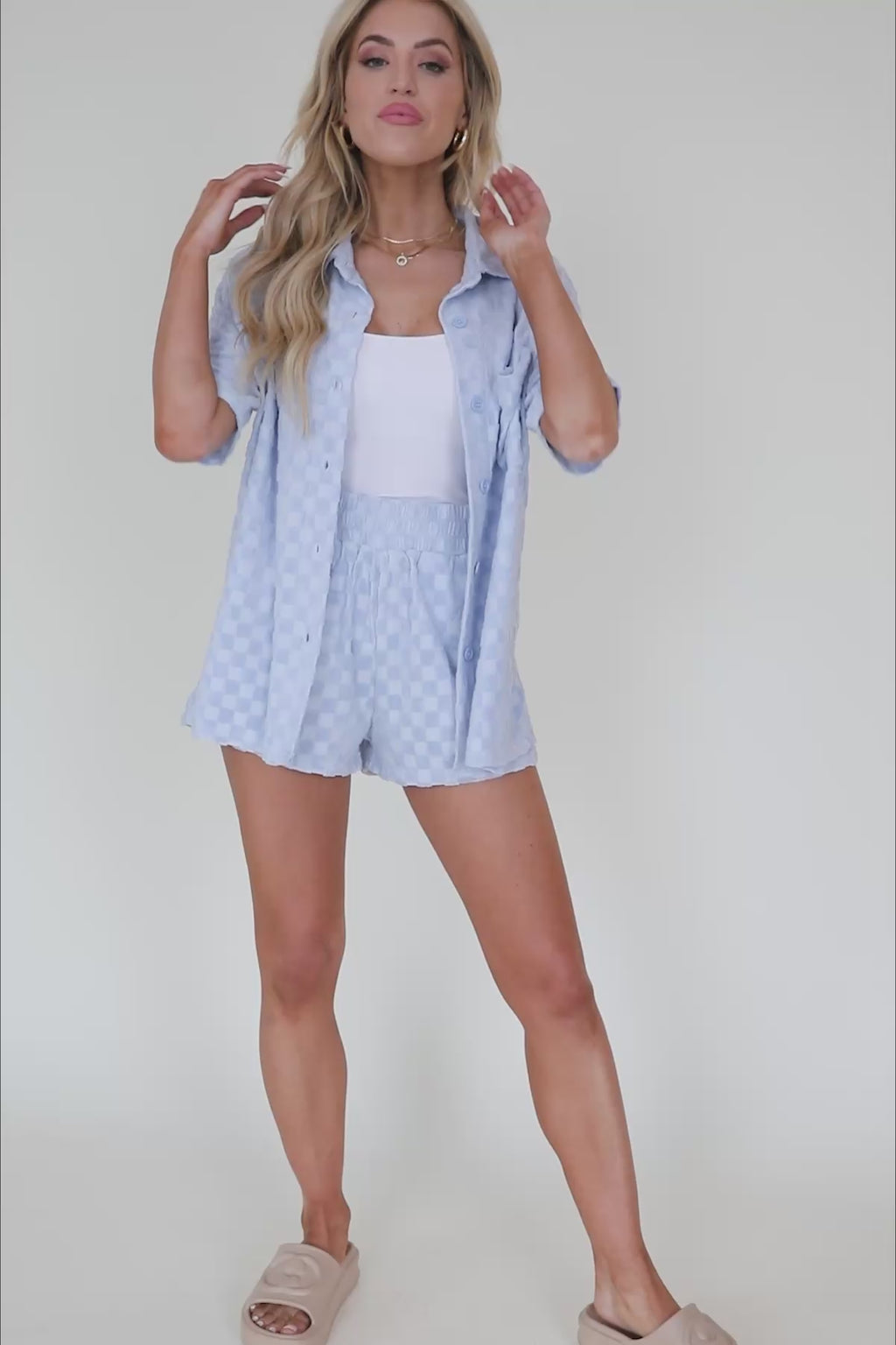 Milani Periwinkle Terrycloth Checkered Set, product video thumbnail