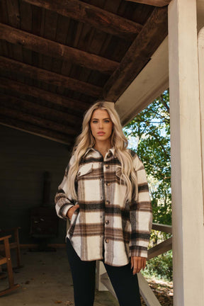 Whitney Plaid Flannel Shacket, Alternate, color, Brown
