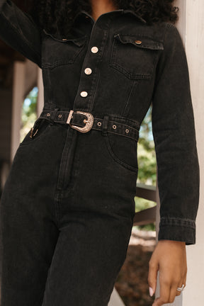 Josie Denim Belted Jumpsuit, Alternate, Color, Black