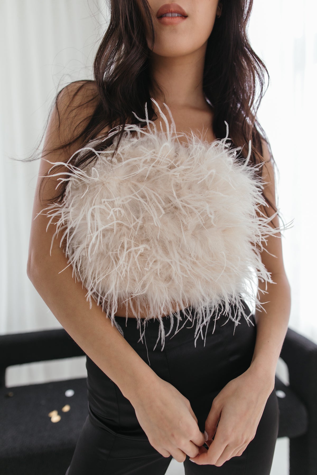 Remi Feather Tube Top, Alternate, color, Ivory