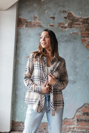 Black and Beige Plaid Button Down, alternate, color, Beige Plaid 