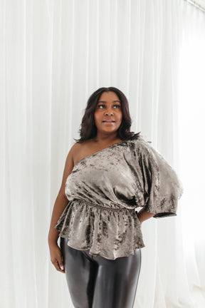 Ariana Metallic One Shoulder Blouse, alternate, color, Bronze