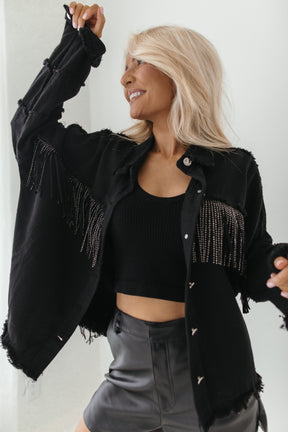 Peyton Rhinestone Fringe Shacket, Alternate, color, Black