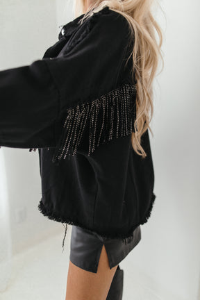 Peyton Rhinestone Fringe Shacket, Alternate, color, Black