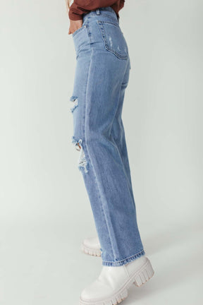 Catalina Distressed Straight Leg Jeans , alternate, color, light denim