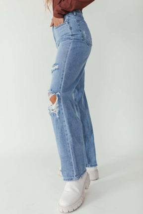 Catalina Distressed Straight Leg Jeans , alternate, color, light denim