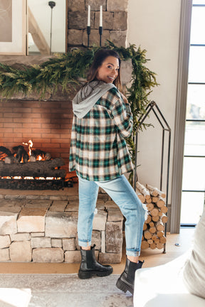 Megan Green Flannel Hoodie, Alternate, Color, Green Plaid