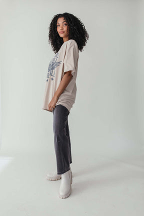 Ember Beige Rock & Roll Oversized Graphic Tee, alternate, color, beige
