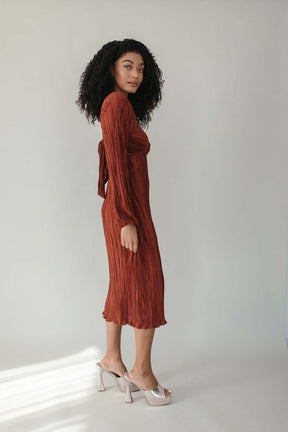 Gabriella Plisse Cut Out Midi Dress, Alternate, Color, Rust