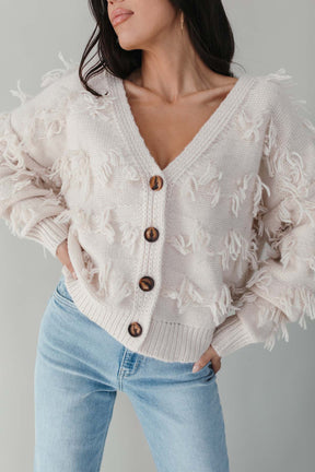 Claire Fringe Button Down Cardigan, alternate, color, Ivory 