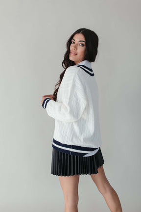 Skylar Cable Knit Pullover, Alternate, color, White and Navy