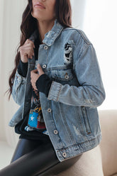 Ariana Distressed Denim Jacket, alternate, color, Light