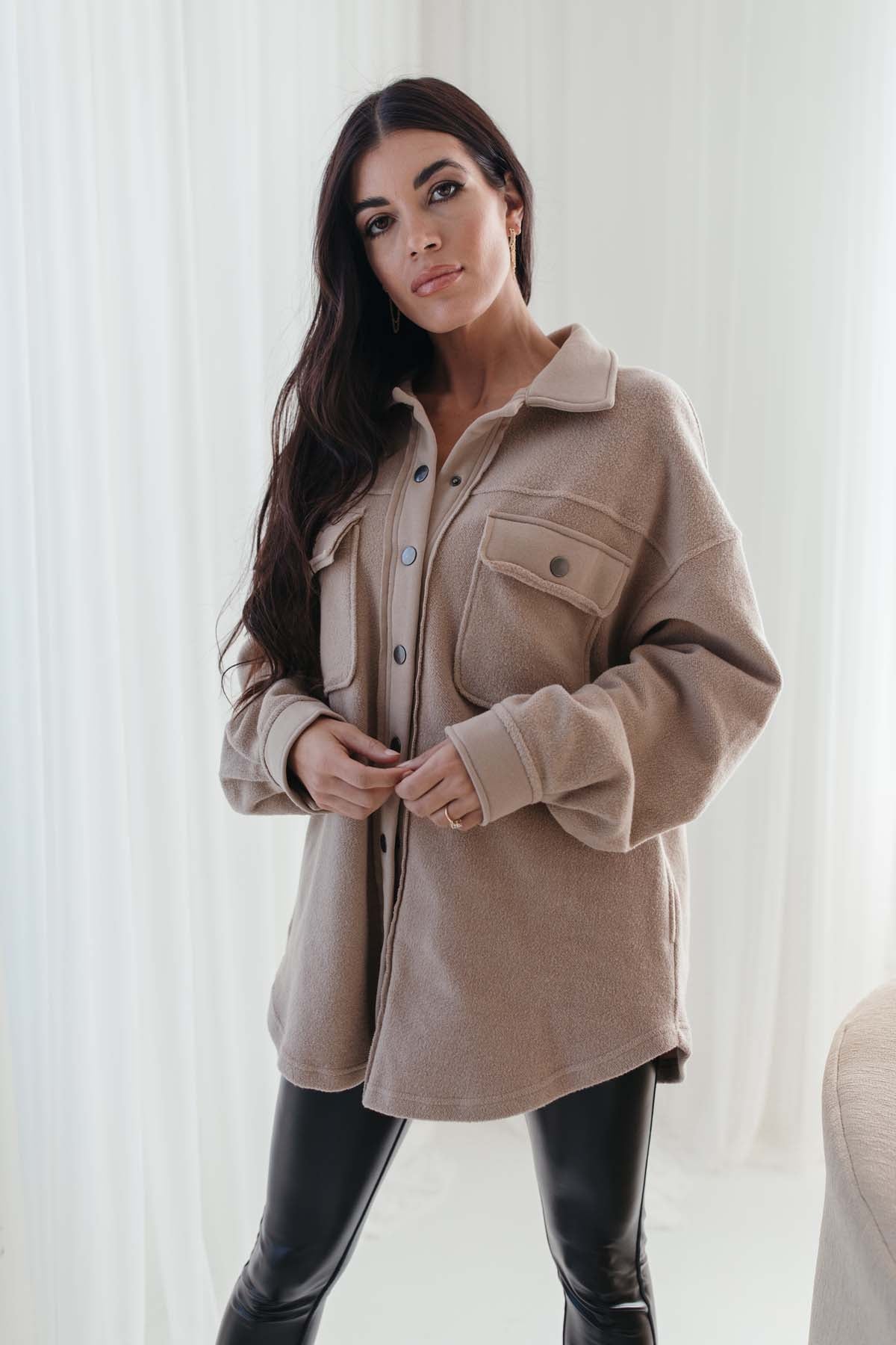 Graycee Taupe Shacket, Alternate, Color, Taupe