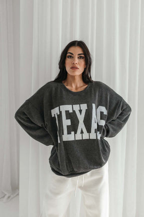 Texas Distressed Black Waffle Knit Top, alternate, color, washed black