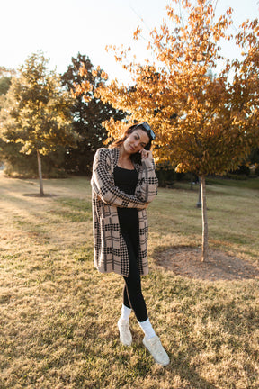 Sophia Cardigan, Alternate, color, Taupe Houndstooth