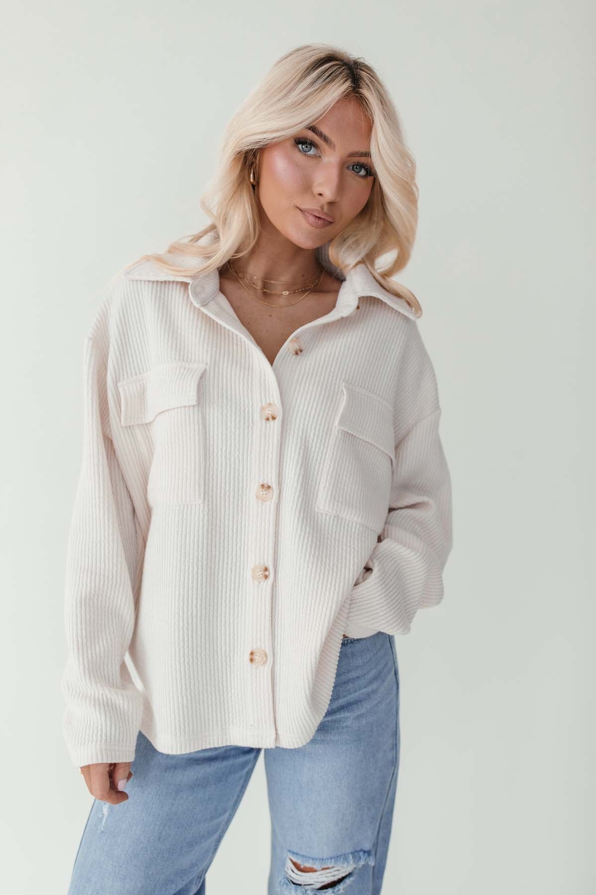 Kylie Ribbed Button Down, alternate, color, cream