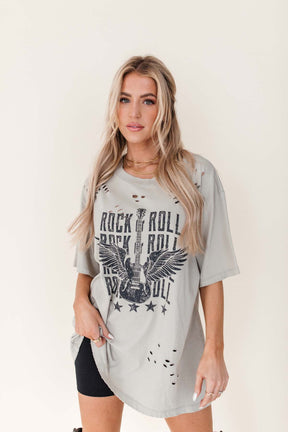 Ember Khaki Rock & Roll Oversized Graphic Tee, alternate, color, khaki