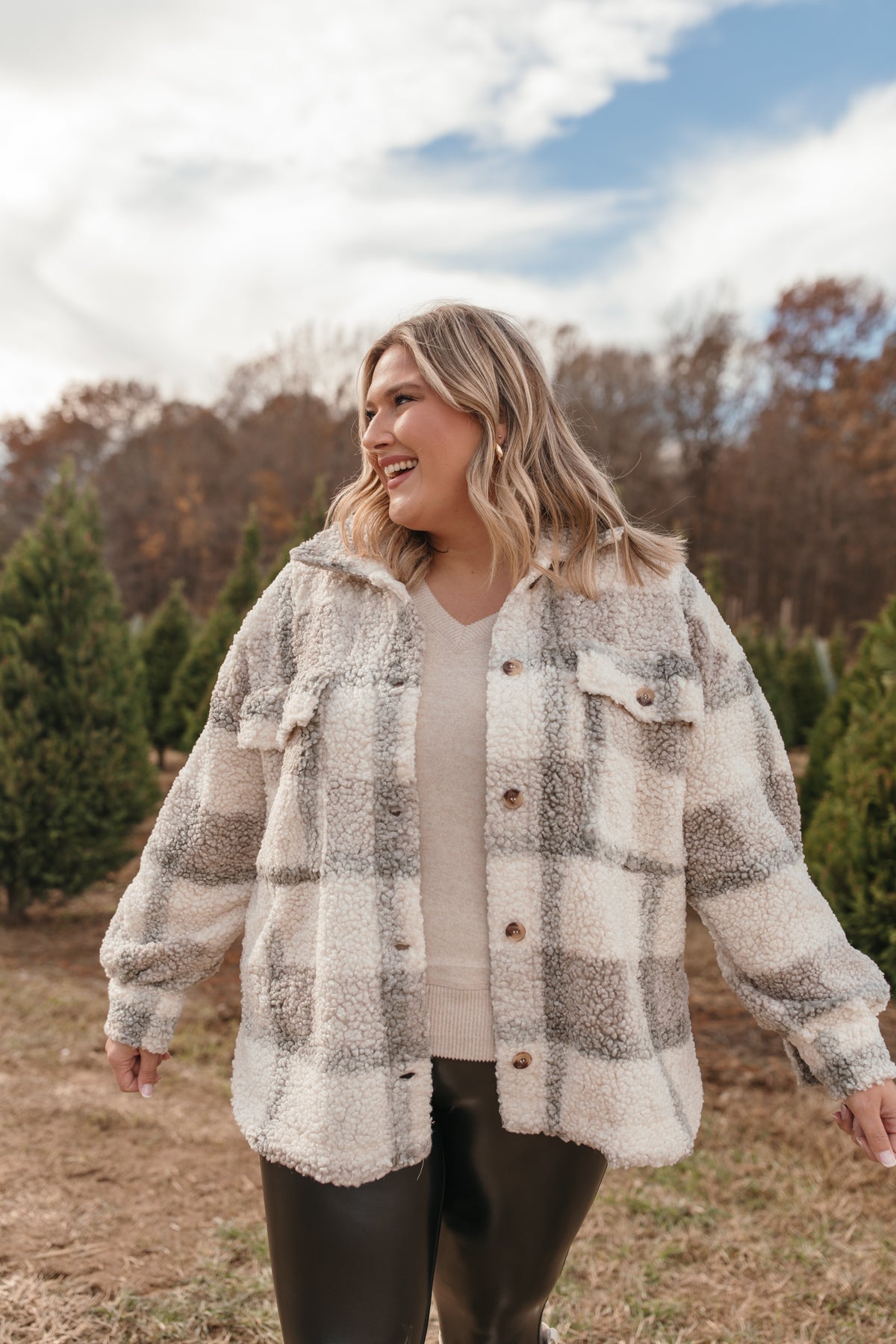 Victoria Sherpa Plaid Jacket, Alternate, color, Light Grey