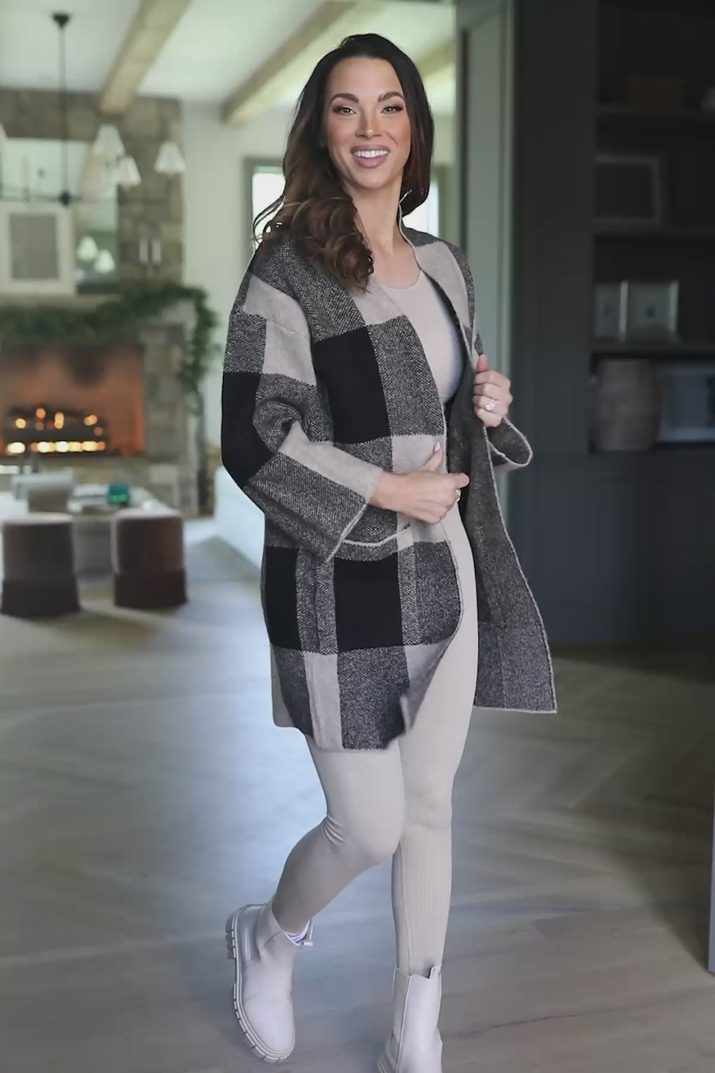 Oversized Buffalo Check Cardigan , product video thumbnail