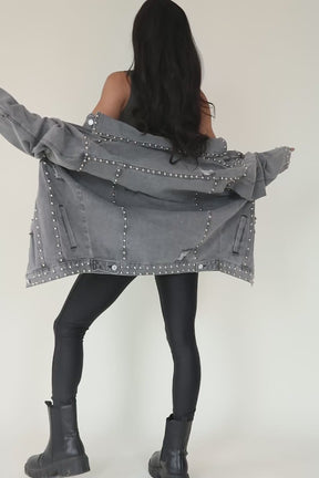Candice Studded Washed Black Denim Jacket, product video thumbnail