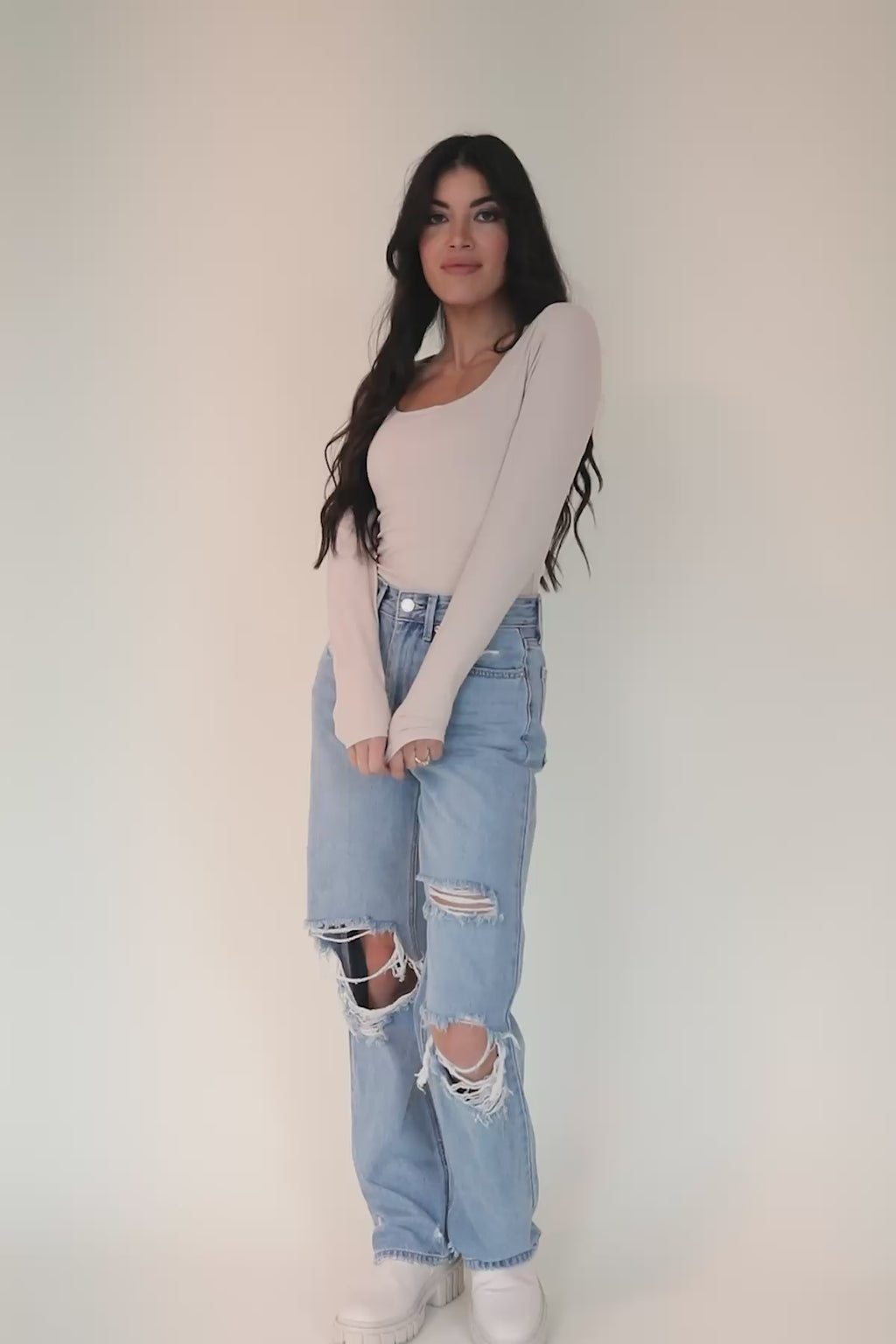 Eden Tan Ribbed Scoop Neck Bodysuit, product video thumbnail