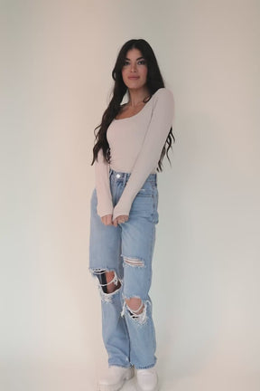 Eden Tan Ribbed Scoop Neck Bodysuit, product video thumbnail