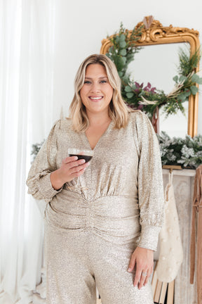 Long Sleeve Shimmer Top, Alternate, Color, Champagne