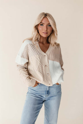 Leia Color Block Button Down Cardigan, alternate, color, tan patterned