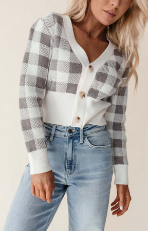 Tessa Checkered Sweater, alternate, color, grey and white